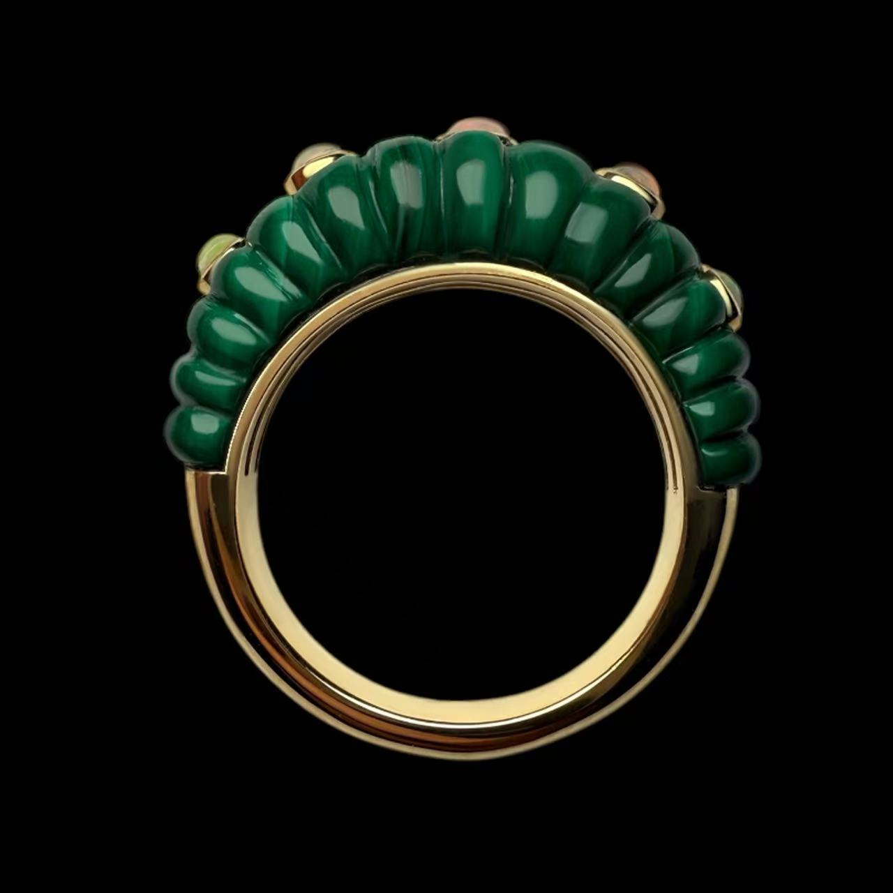 18k Gold Ring with Malachite and Opal
