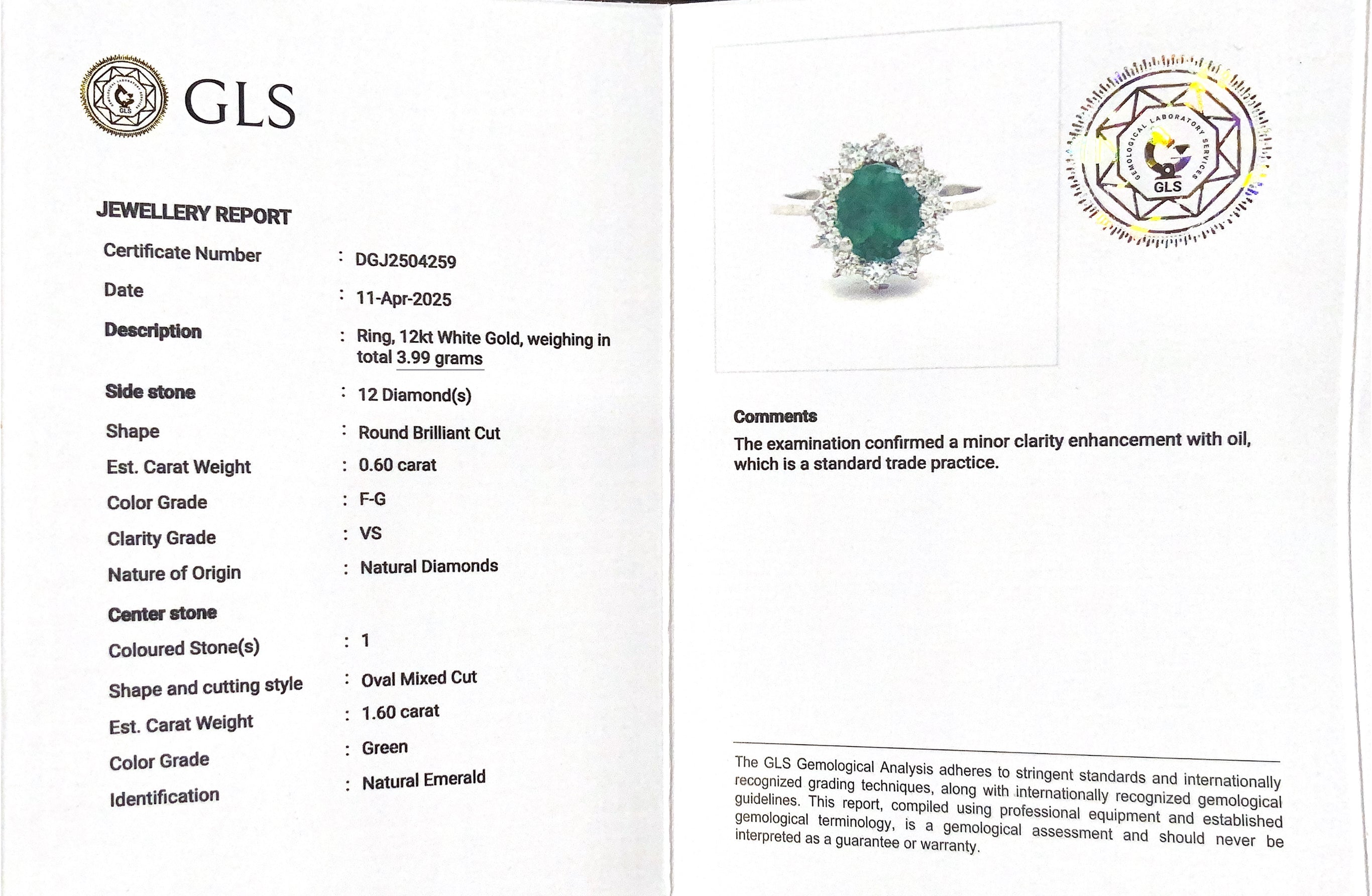 Emerald and diamond ring