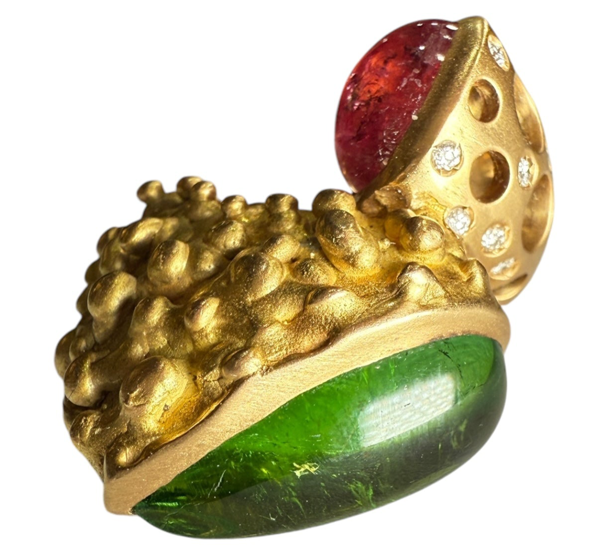Tourmaline and diamonds gold ring by Maurizio Pintaldi
