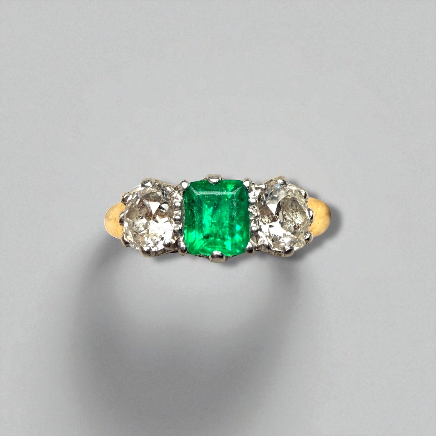 18K Gold Emerald and Diamond Trilogy Ring