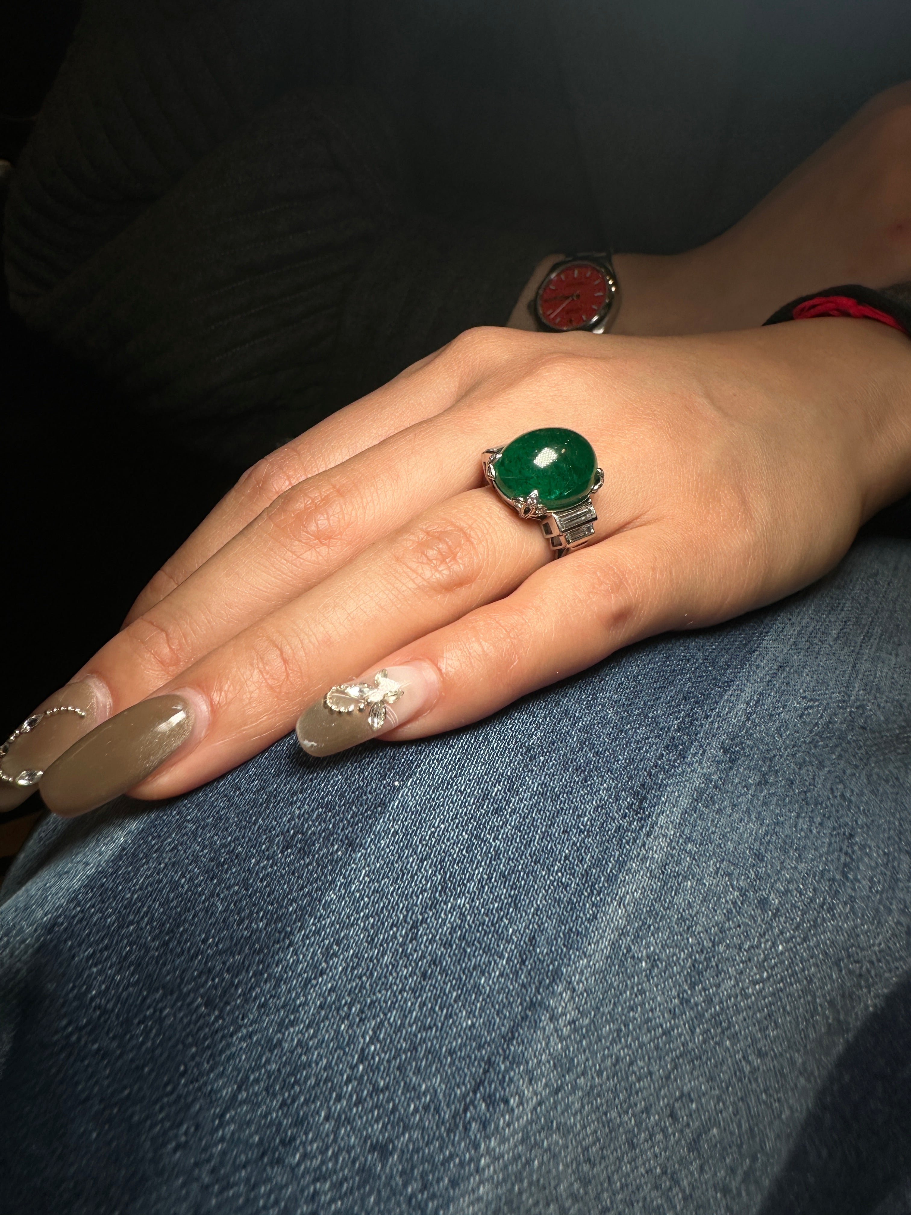 Emerald and diamond ring