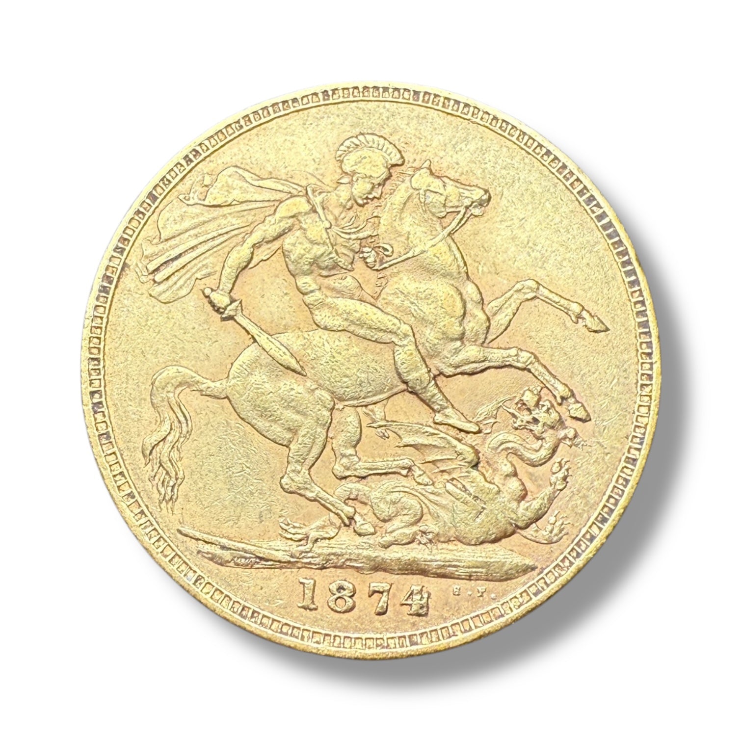 1874 Gold Sovereign – Queen Victoria Young Head, St George Reverse