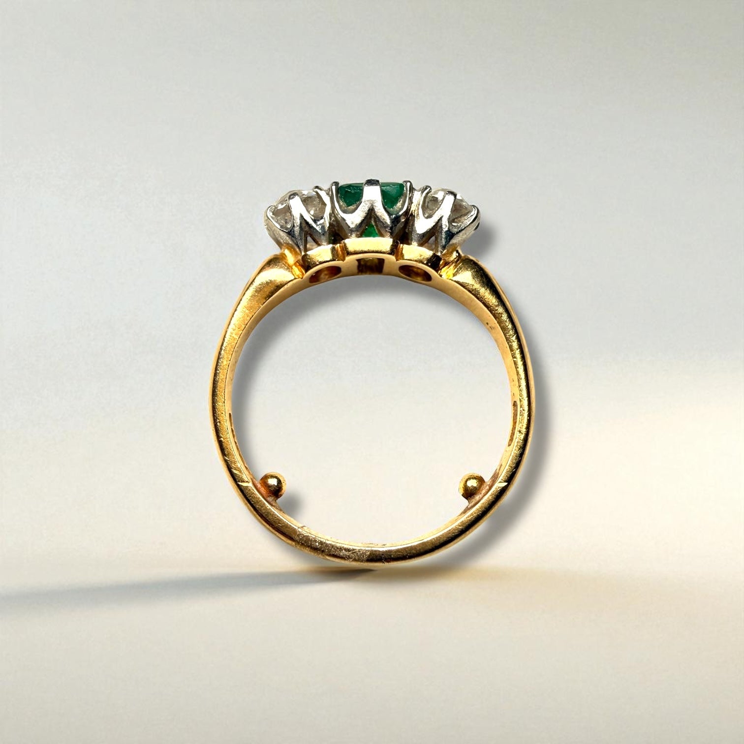 18K Gold Emerald and Diamond Trilogy Ring