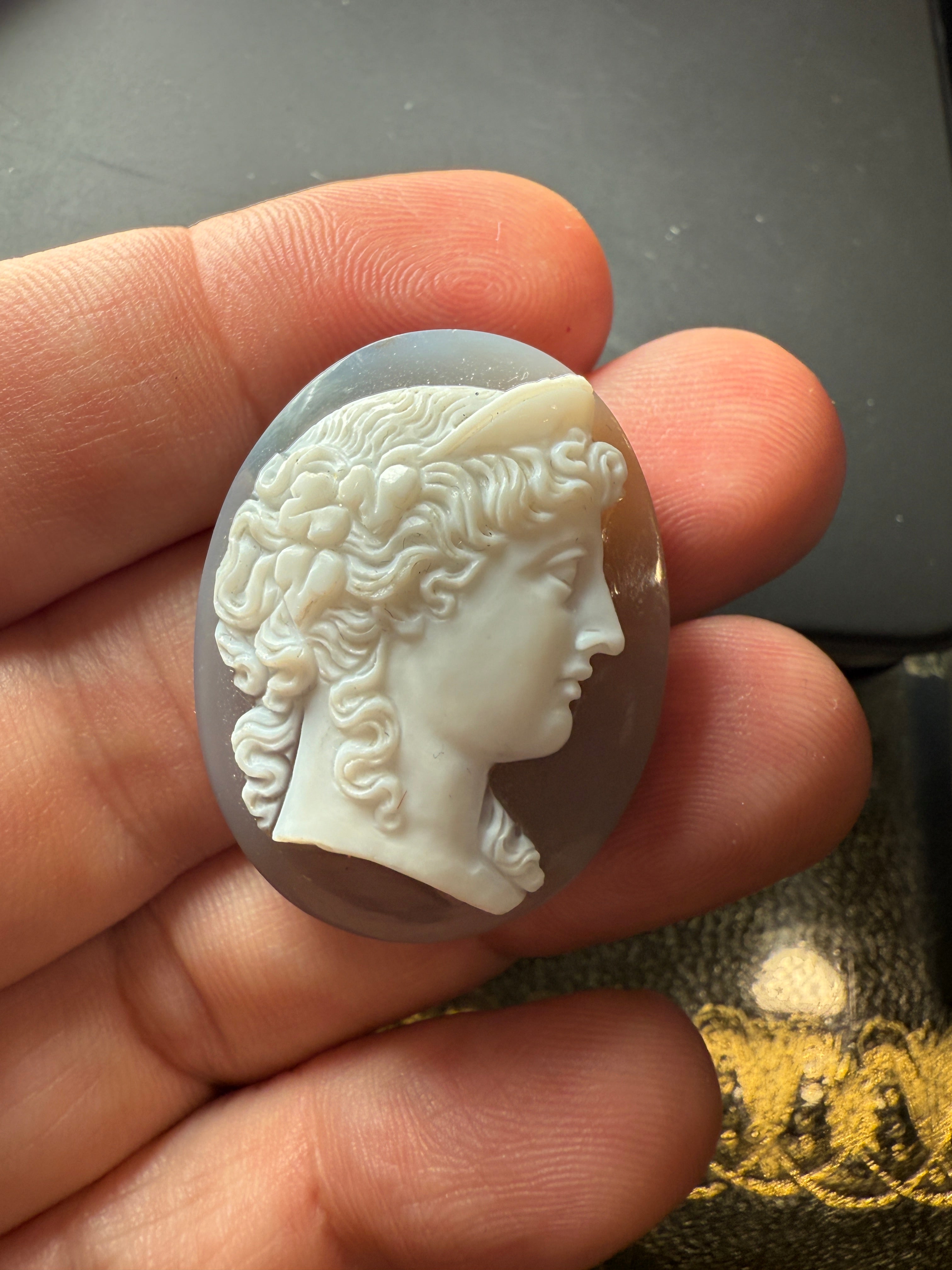 Antique Hardstone Cameo – Classical Greek or Roman Profile – 3.5 x 2.7 cm