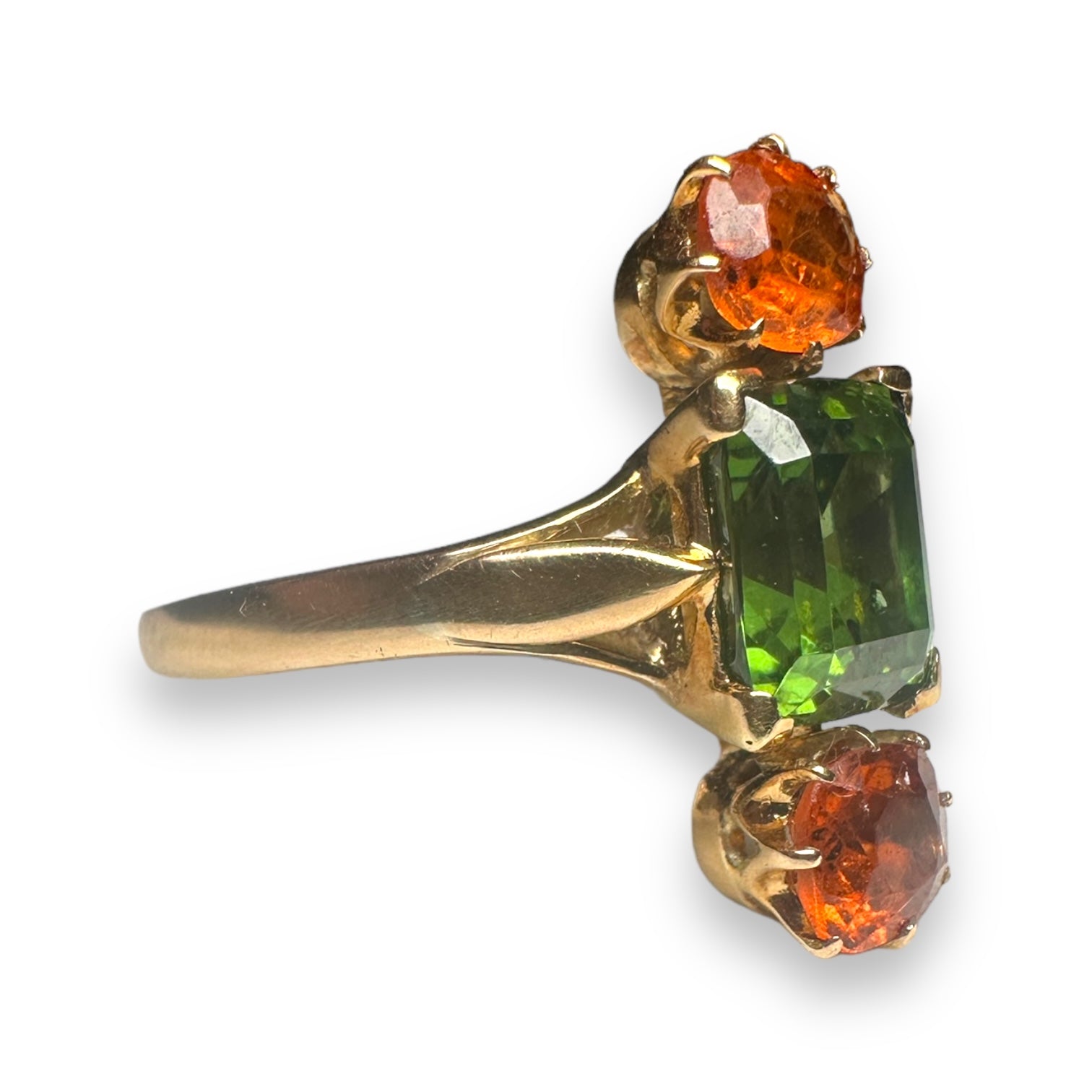 Green zircon and garnet ring