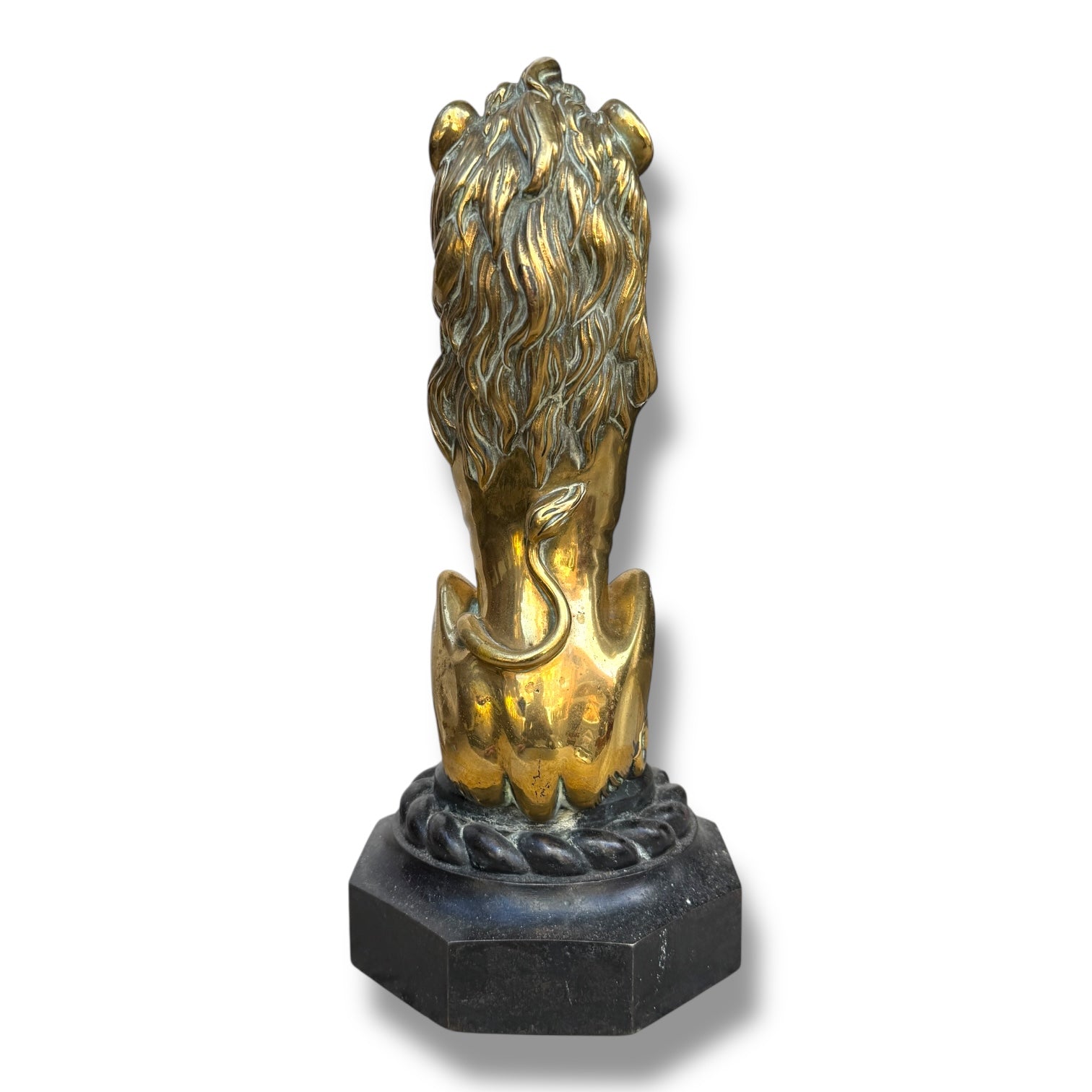Pair of Brass Lions on Marble Bases