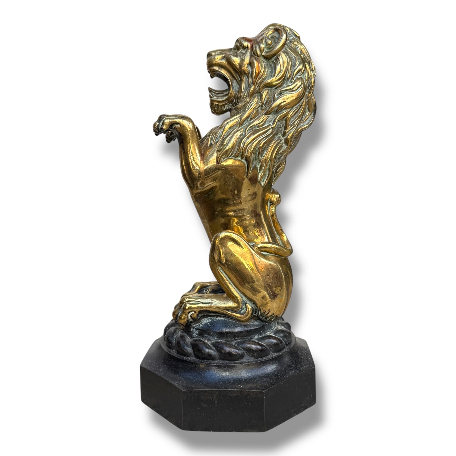 Pair of Brass Lions on Marble Bases