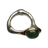 Silver and gold ring with green stone