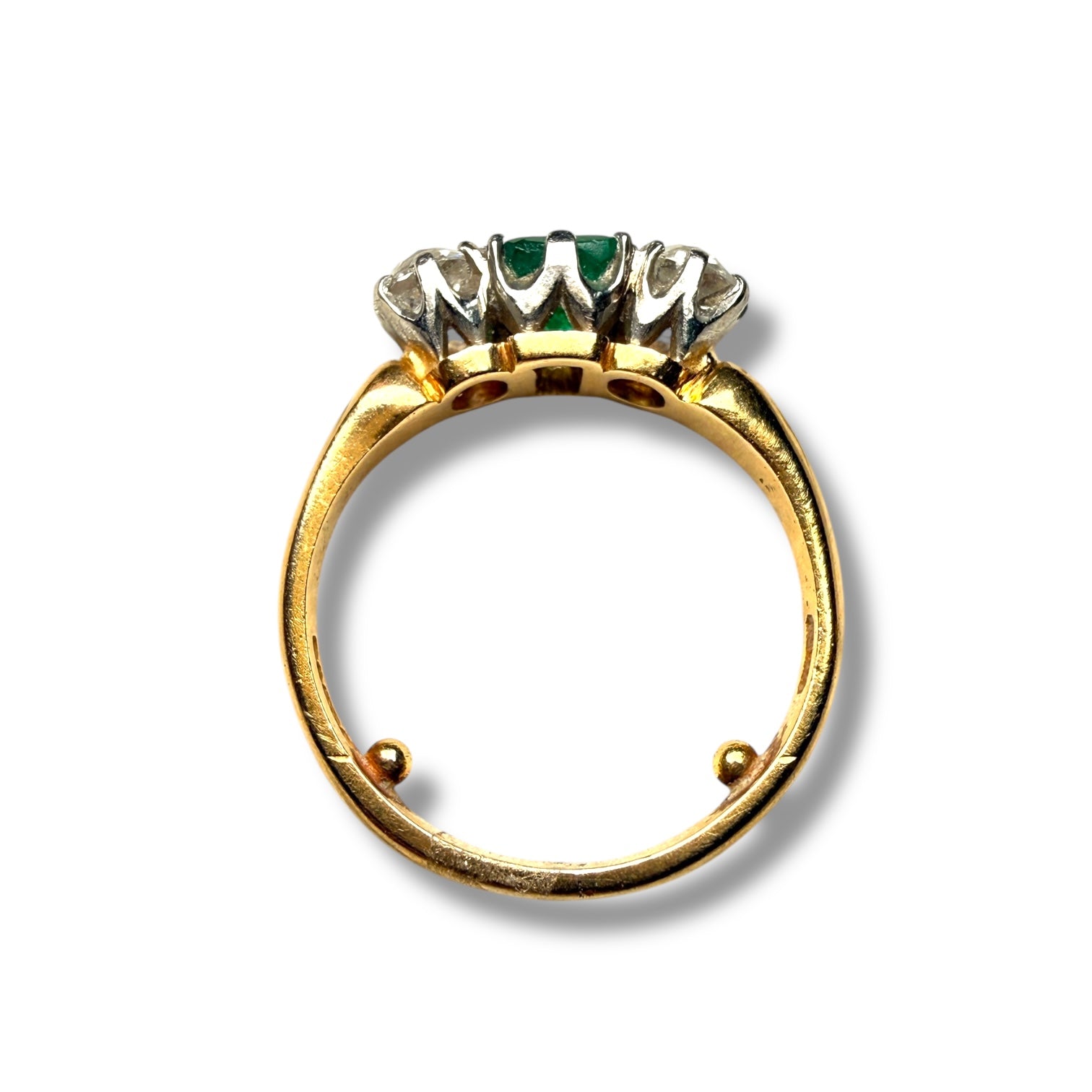 18K Gold Emerald and Diamond Trilogy Ring