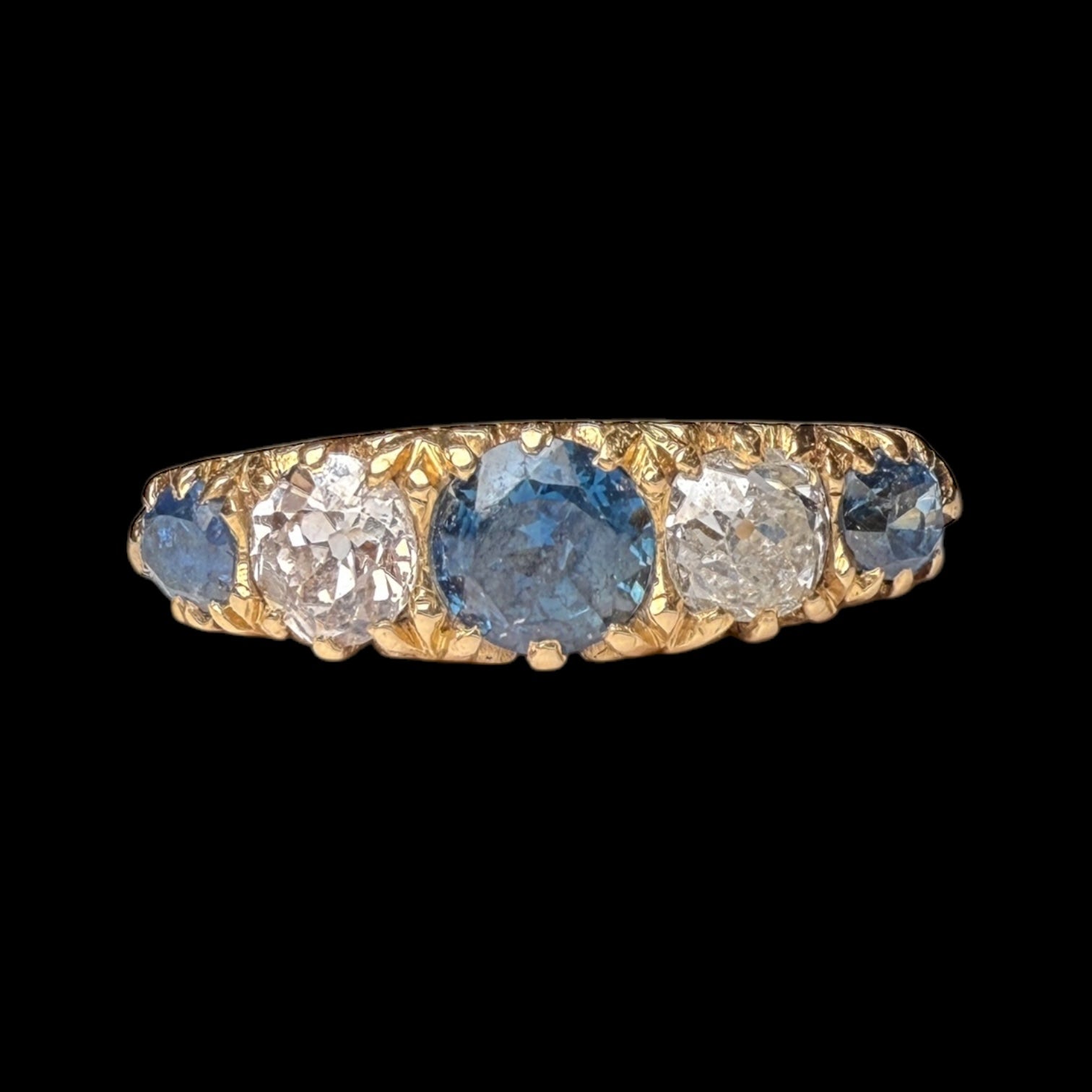 Sapphire and diamonds 5 stones ring