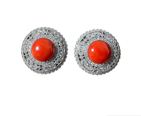 Coral and diamond clip earring