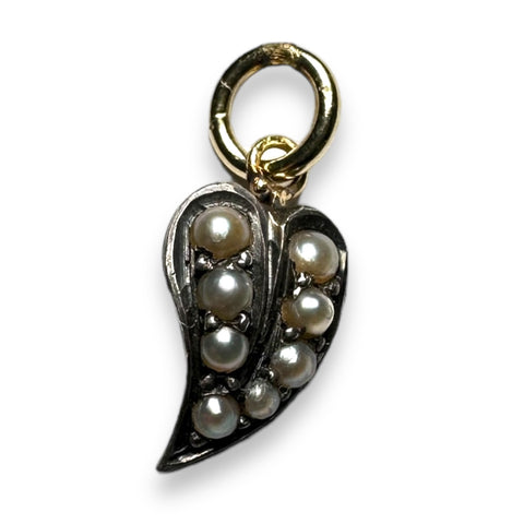 Delicate Leaf-Shaped Pendant in Silver and Gold with Pearl