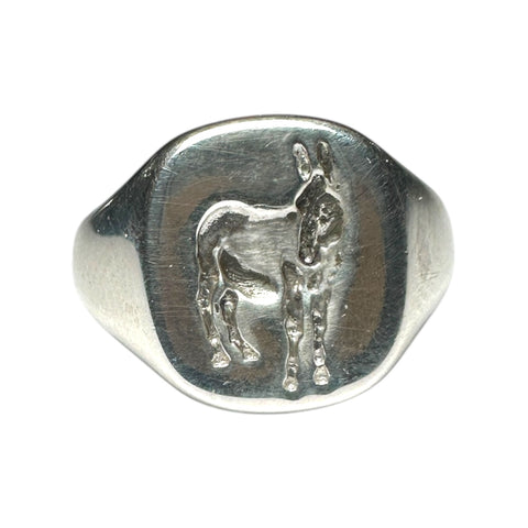 Donkey silver signet ring