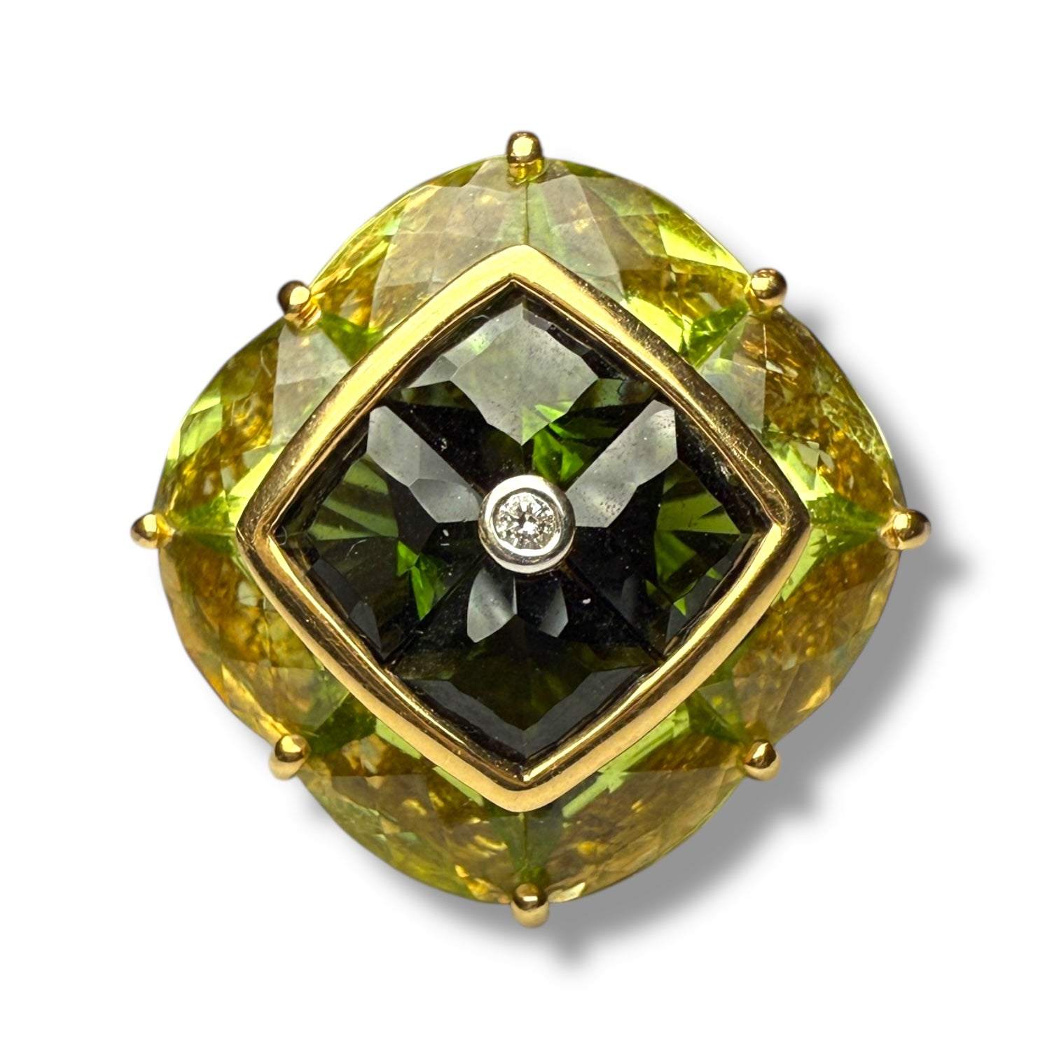 Peridot and diamond gold ring