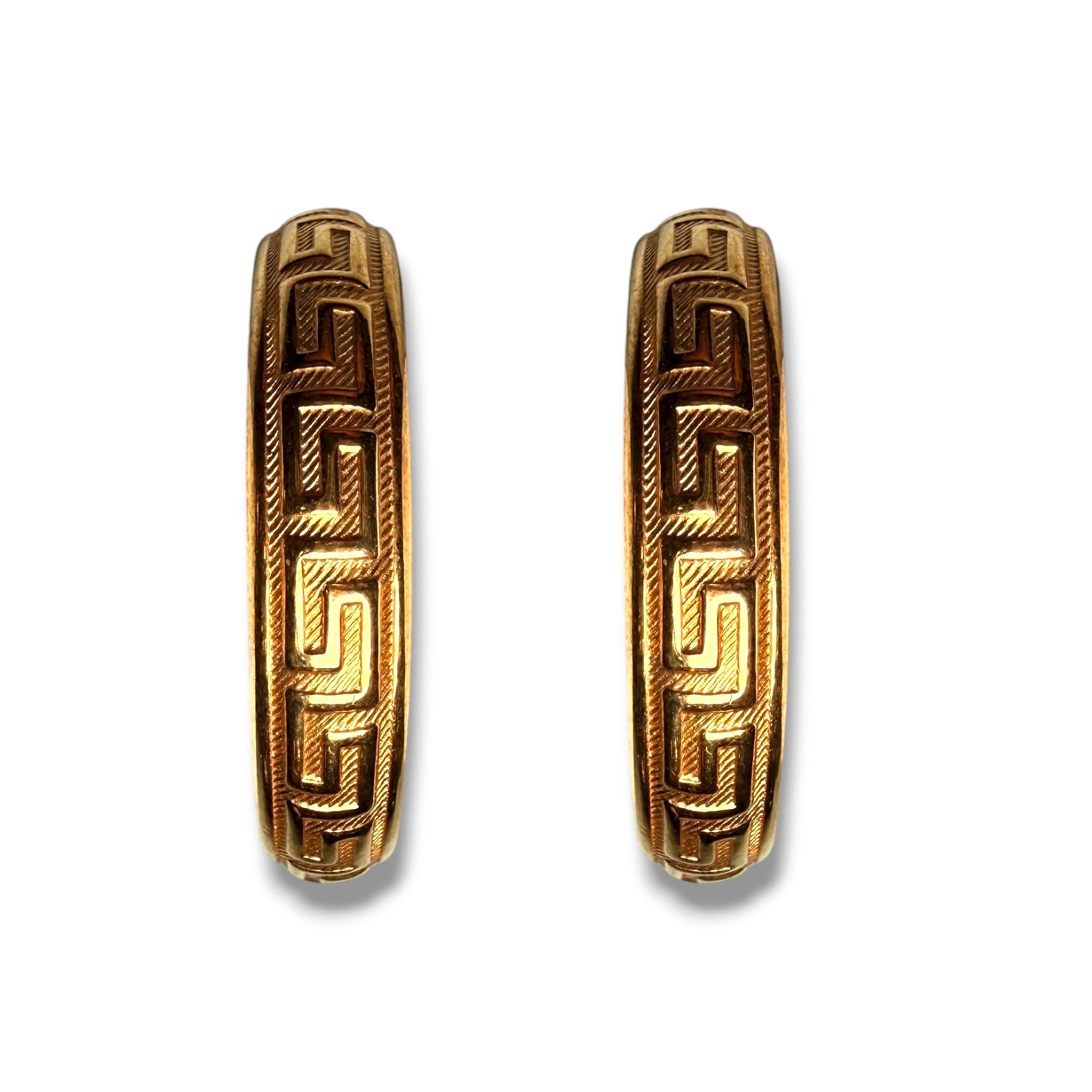 9k Gold Hoop Earrings with Greek Key Design – 3.1g