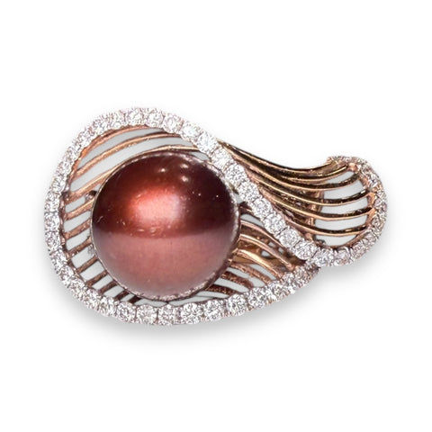 Brown pearl and diamond gold ring