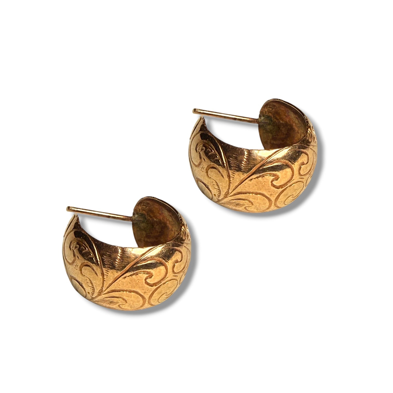 9k Gold Engraved Hoop Earrings – 2.7g
