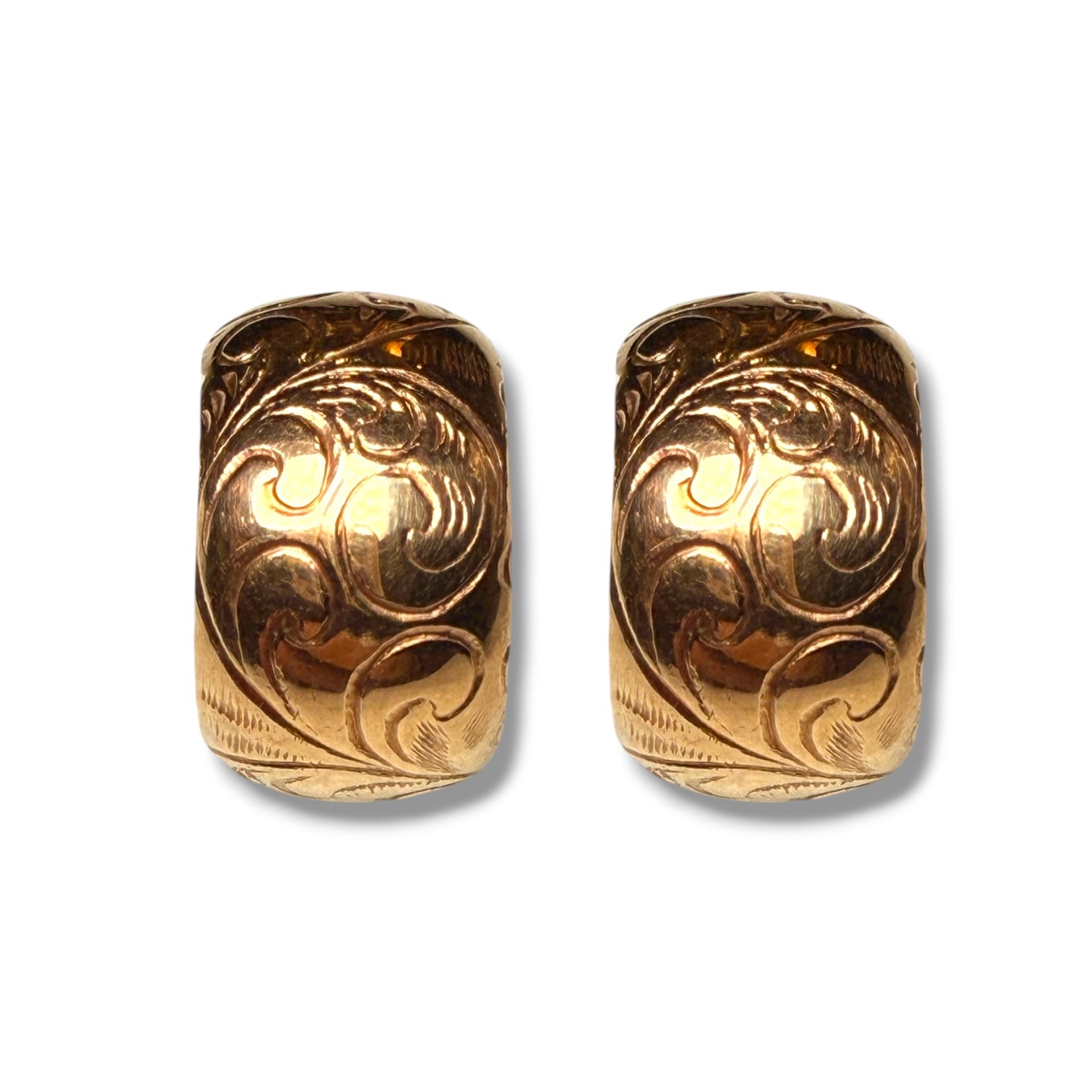 9k Gold Engraved Hoop Earrings – 2.7g