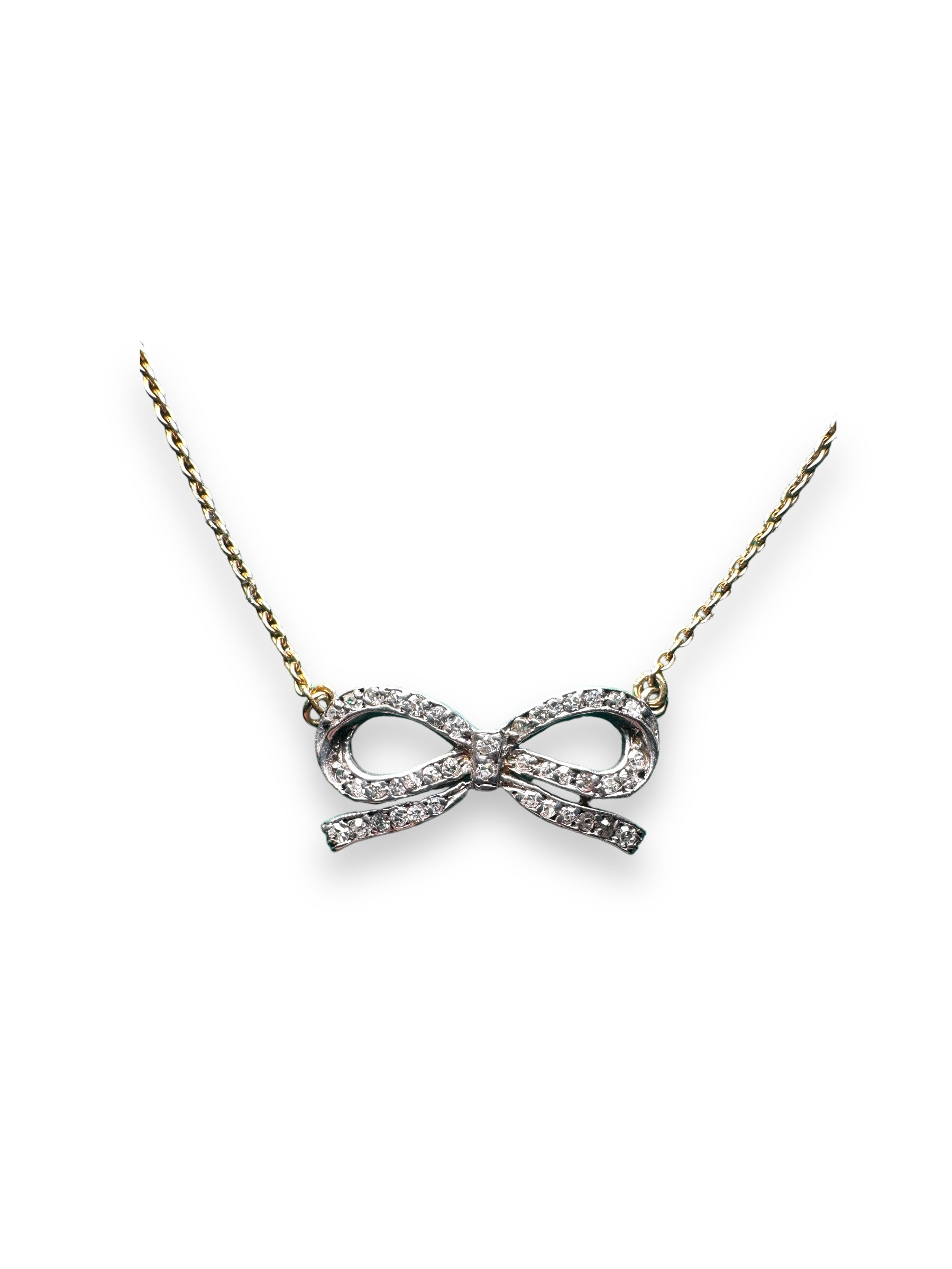 Elegant 9-Carat Gold Diamond Bow Pendant Necklace for women