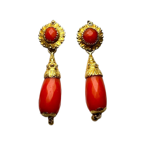 Coral and gold earring