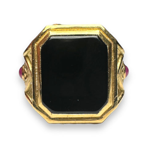 Onyx ruby and diamond gold ring