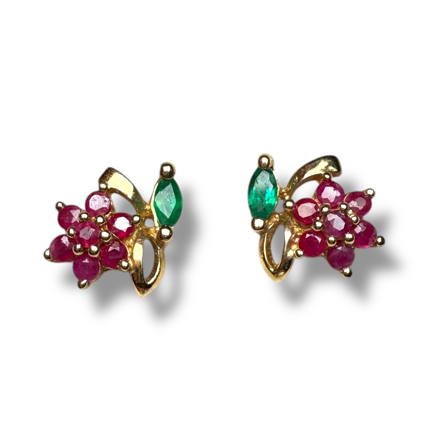 9k gold ruby and emerald  earring