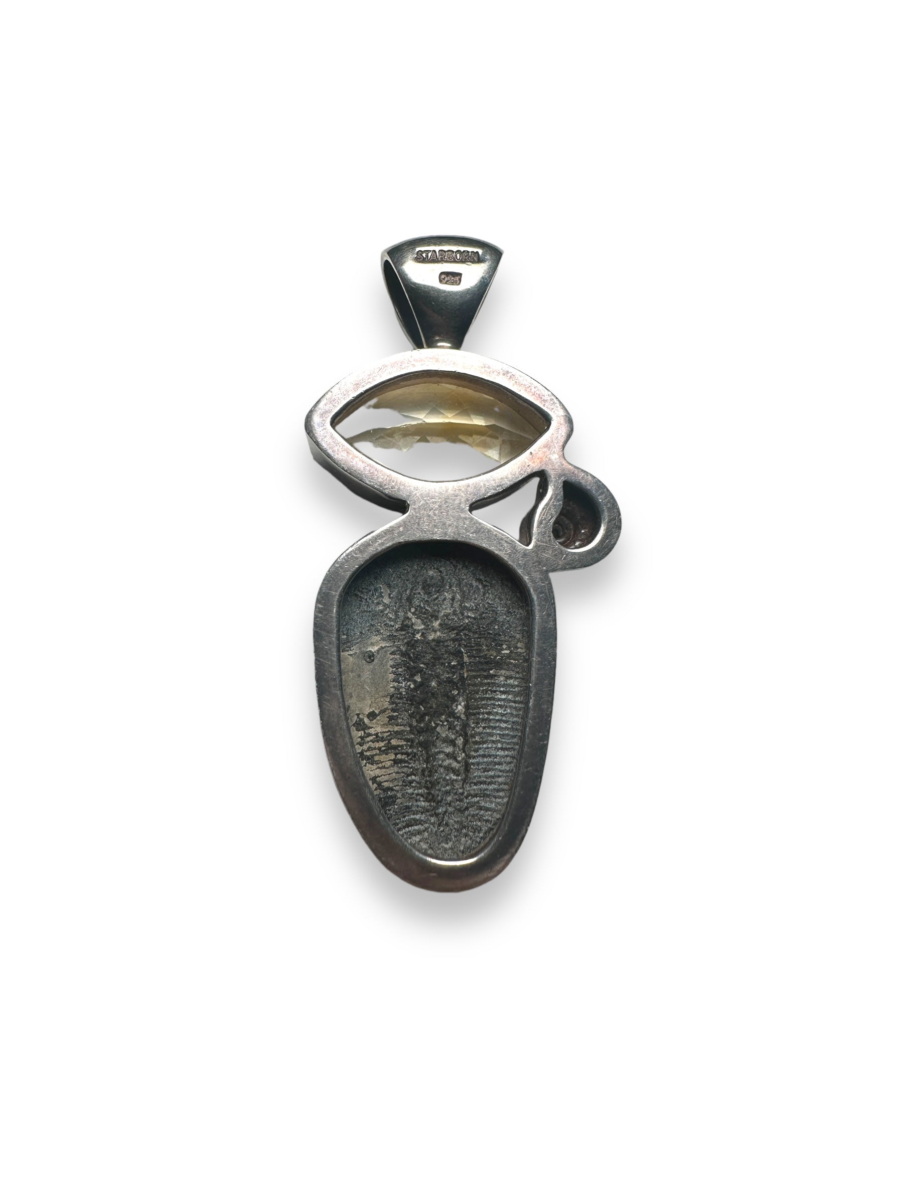 Starborn cetrine and fossil pendant