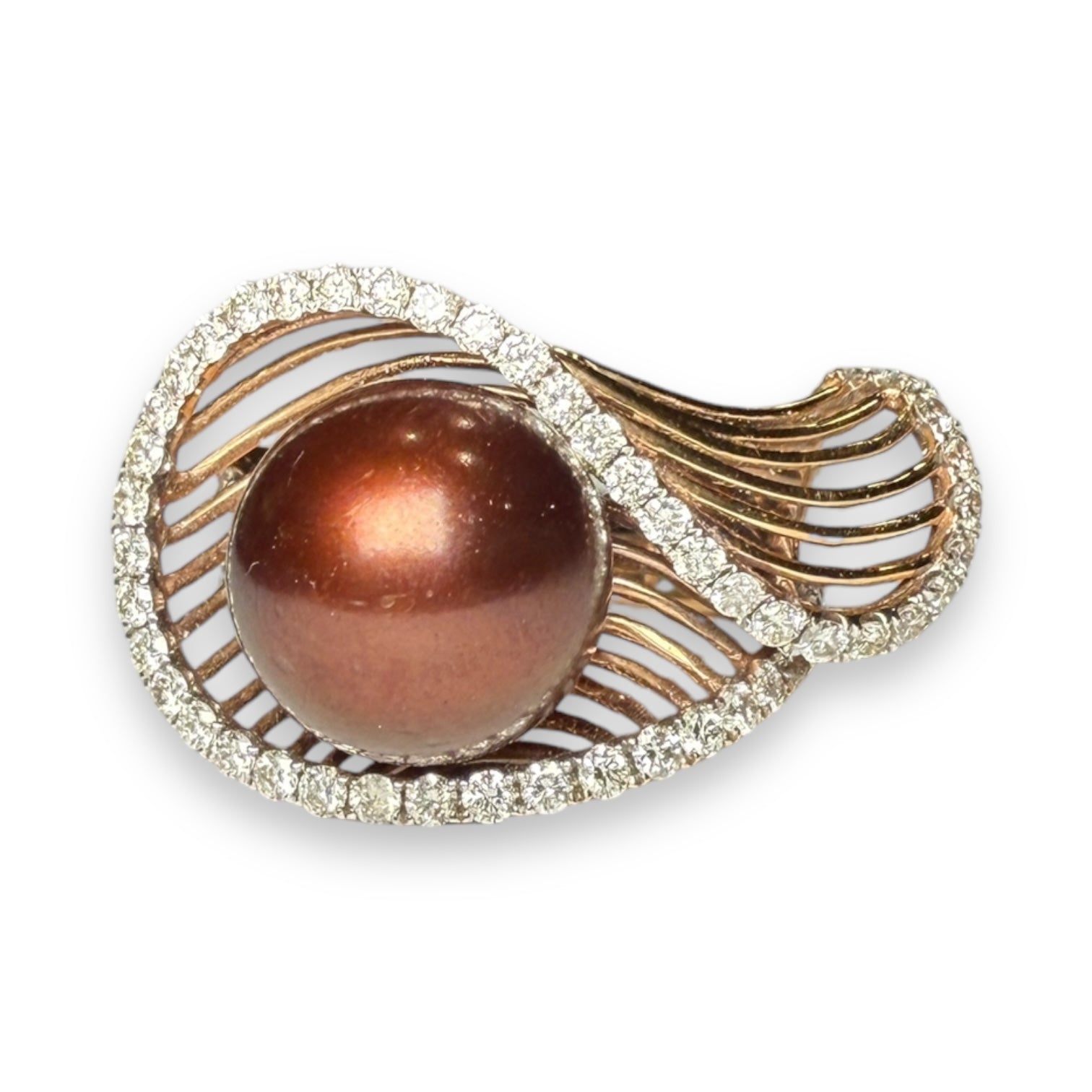 Brown pearl and diamond gold ring