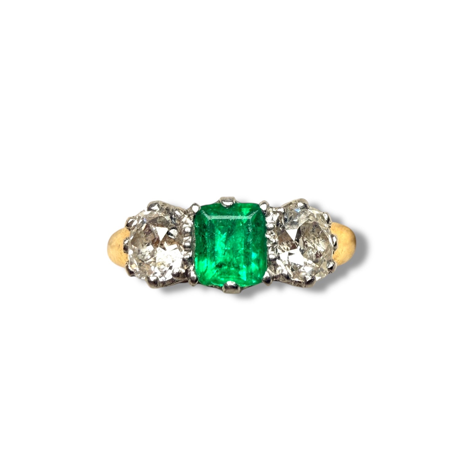 18K Gold Emerald and Diamond Trilogy Ring