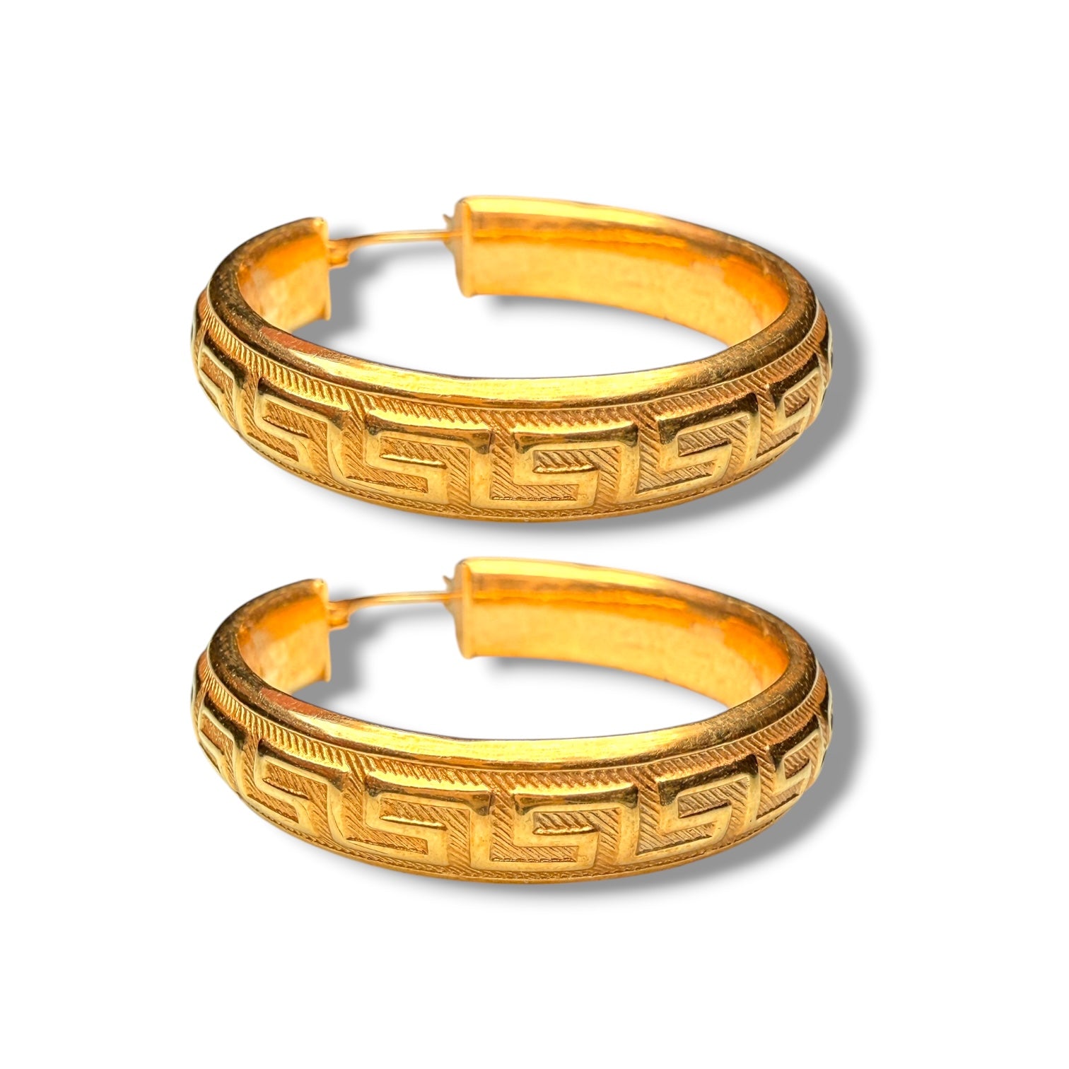9k Gold Hoop Earrings with Greek Key Design – 3.1g