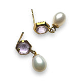 Amethyst and pearl gold earring