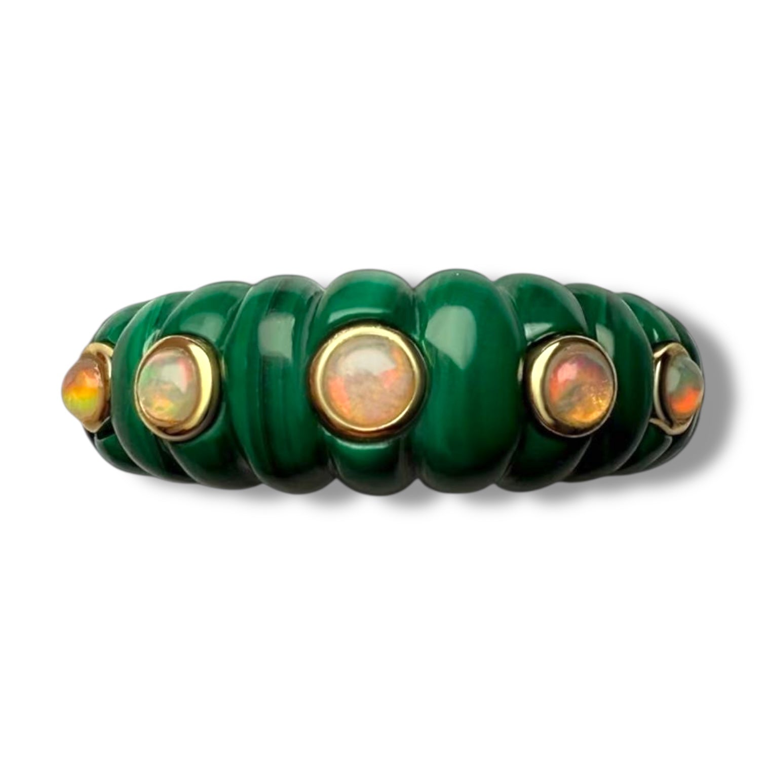 18k Gold Ring with Malachite and Opal 