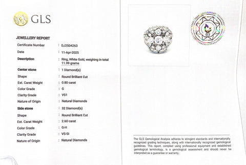 White Gold Statement Ring with 33 Natural Diamonds – 3.40 Carats Tota