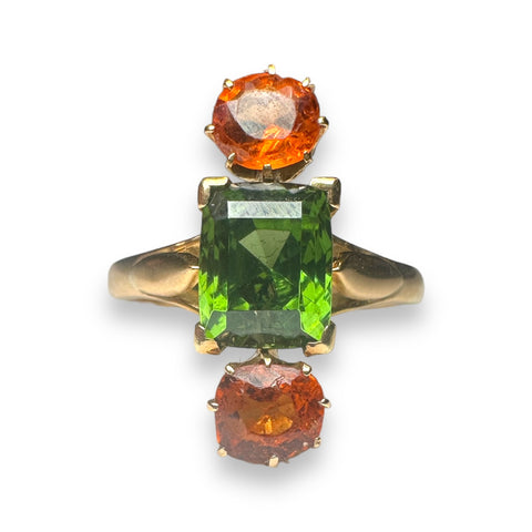 Green zircon and garnet ring