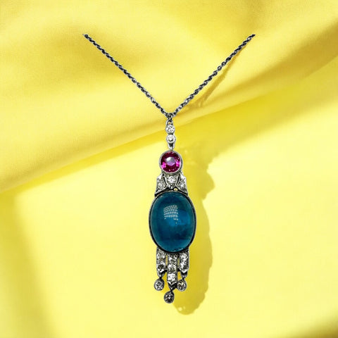 Platinum Necklace with Ruby and Diamonds