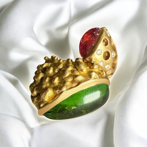 Tourmaline and diamonds gold ring by Maurizio Pintaldi