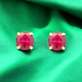 9ct Yellow Gold Birthstone Earrings 5mm Round Created Ruby - July
