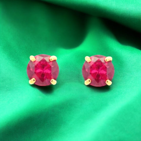 9ct Yellow Gold Birthstone Earrings 5mm Round Created Ruby - July