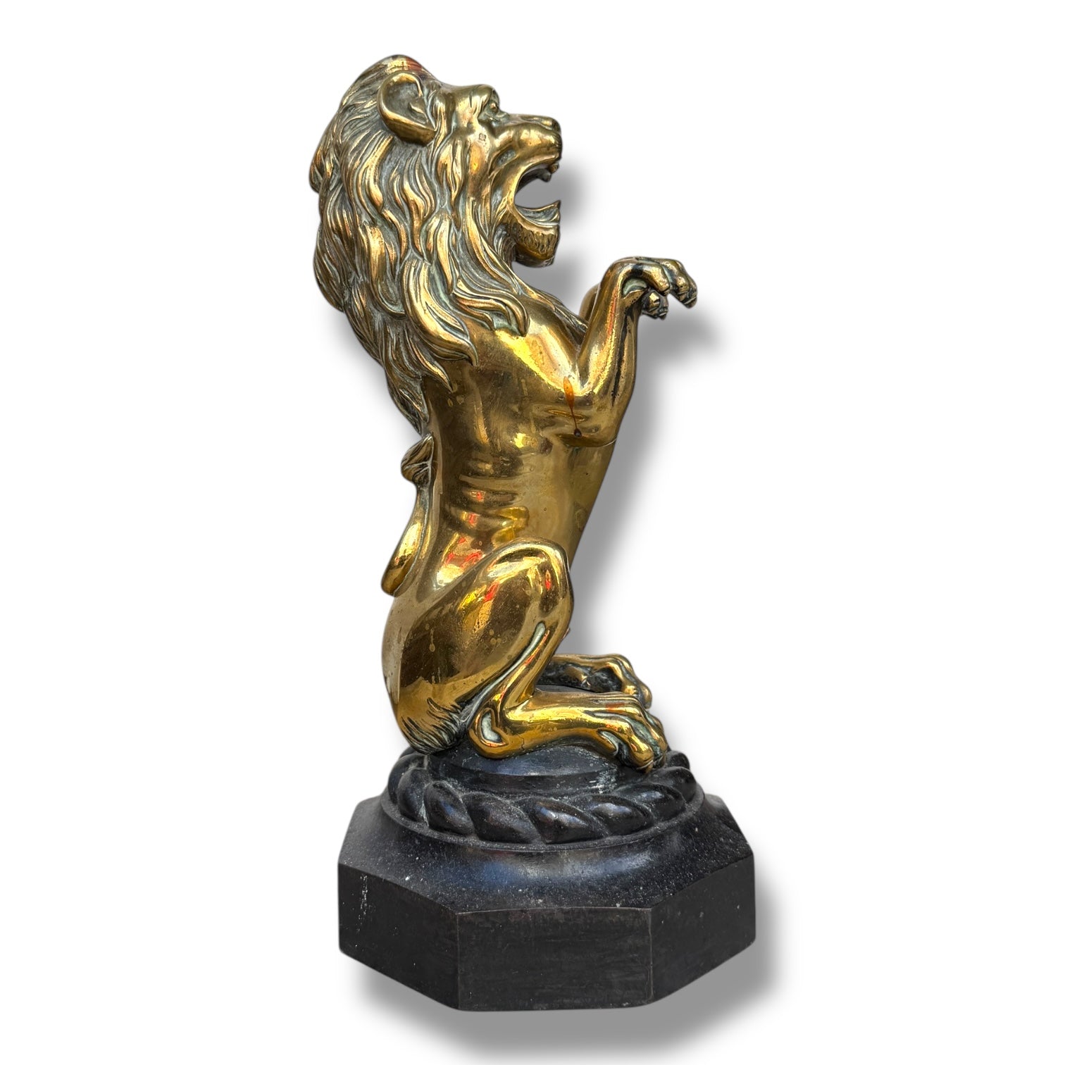 Pair of Brass Lions on Marble Bases