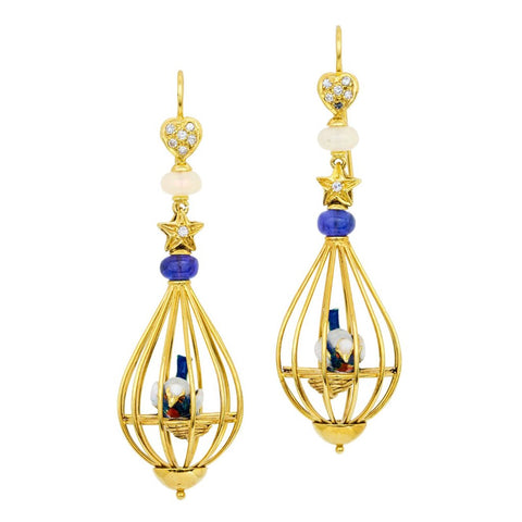 Birdcage Gold & Enamel Earrings